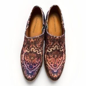 Lucky Brand Ferryn Ankle Bootie Velvet Leather Paisley Shimmer Zipper Sz 11